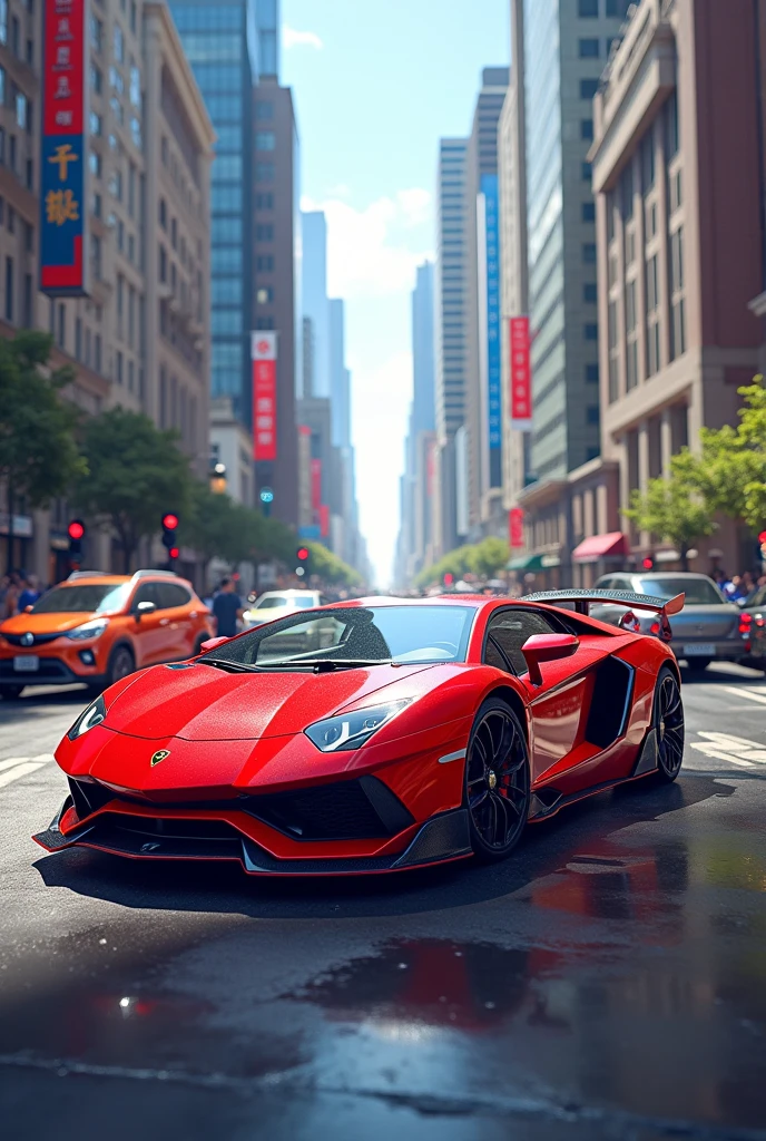 A red car on street
