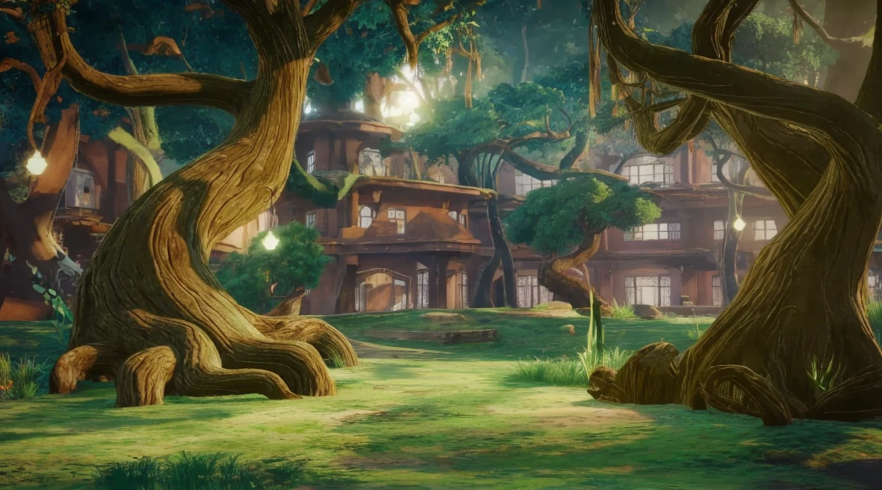 In 3D animation.Describe the magical forest where Rani Pari's school is located.