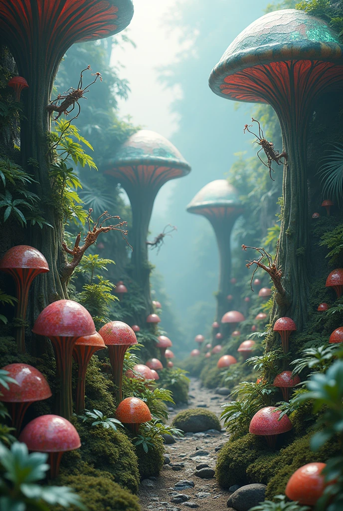 Imagine plant life on an alien planet with otherworldly shapes, colors, and textures.