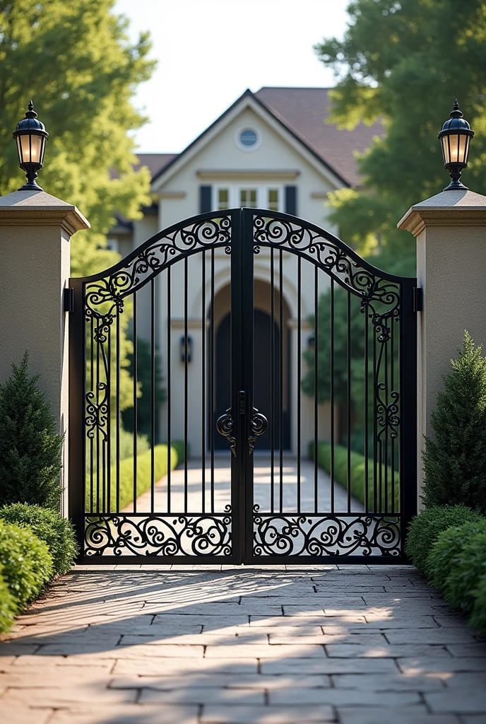 A gate with 8 ft by 8 ft size. It is going to act as main gate as well as gate for garrage. Design shall not include iron sheets. It shall be simple but also very beautiful. May include flowers also. Iron is with which gate will be made. Space in gate shall not be more than 2 inch by 2 inch 
