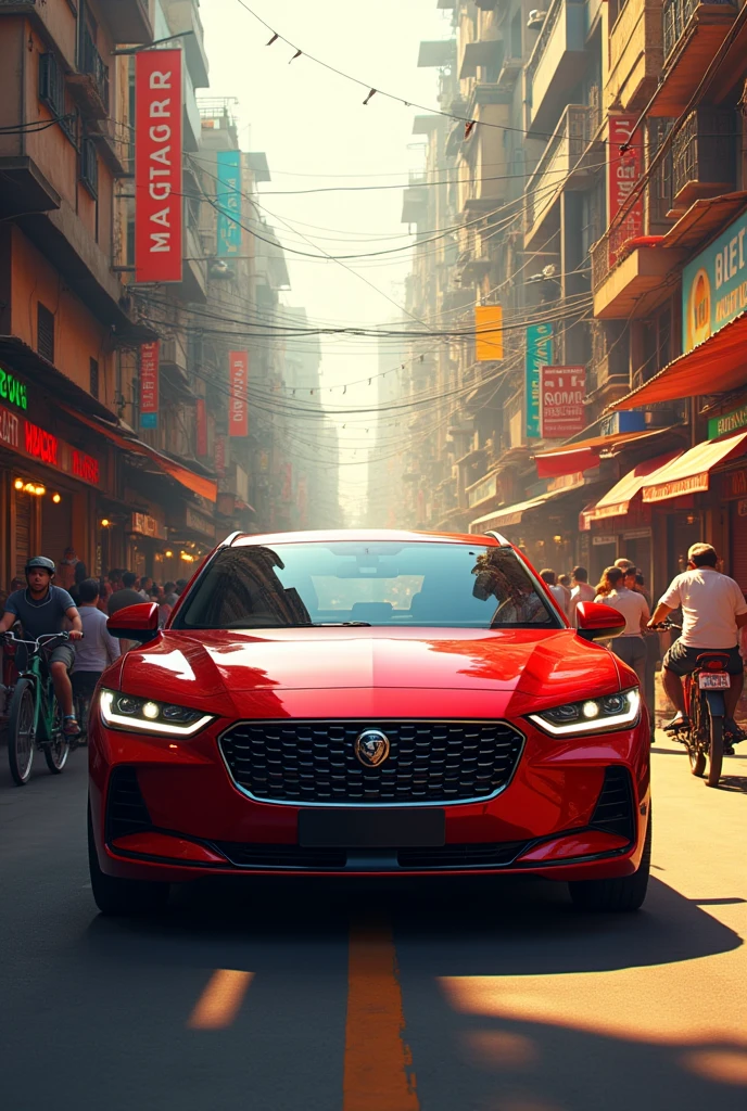 A red car in India Mumbai city