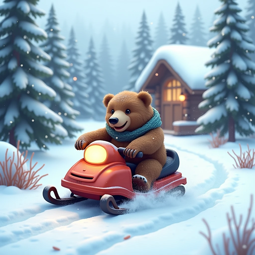 Snow, lodge, snow mobile, bear, Scenery,