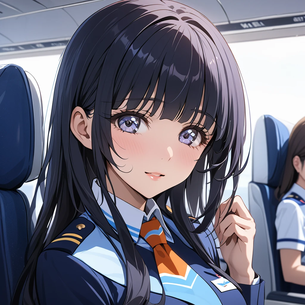 ((Highest quality)), ((masterpiece)), (detailed), (Perfect Face)、The woman is Reika Aoki with semi-long hair、The woman is a flight attendant for a Chinese airline.