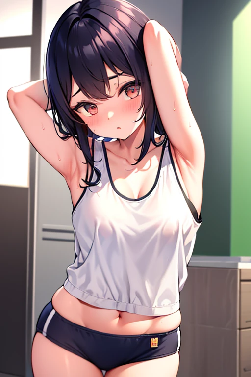 masterpiece, best quality,anime style, 1 girl,(((slender body))), (((small breast))),(((gym uniform))),(((3 monkey grabbing the gir))),((((cum)))), (beautiful face), (((short hair))), (((straight hair))), ((((black hair)))),detailed beautiful skin, (perfect hands, perfect anatomy)