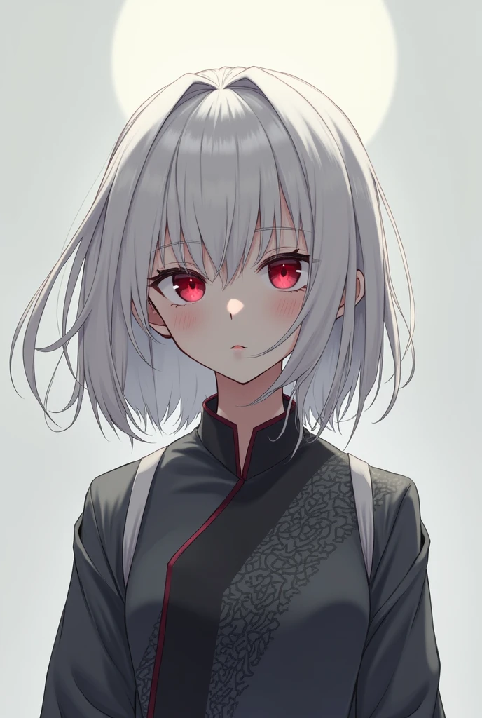 A white-haired woman with red eyes and simple clothes and an unpredictable Crying or sad expression anime artA white-haired woman with red eyes and simple clothes and an unpredictable facial expression anime art Chinese-style clothing