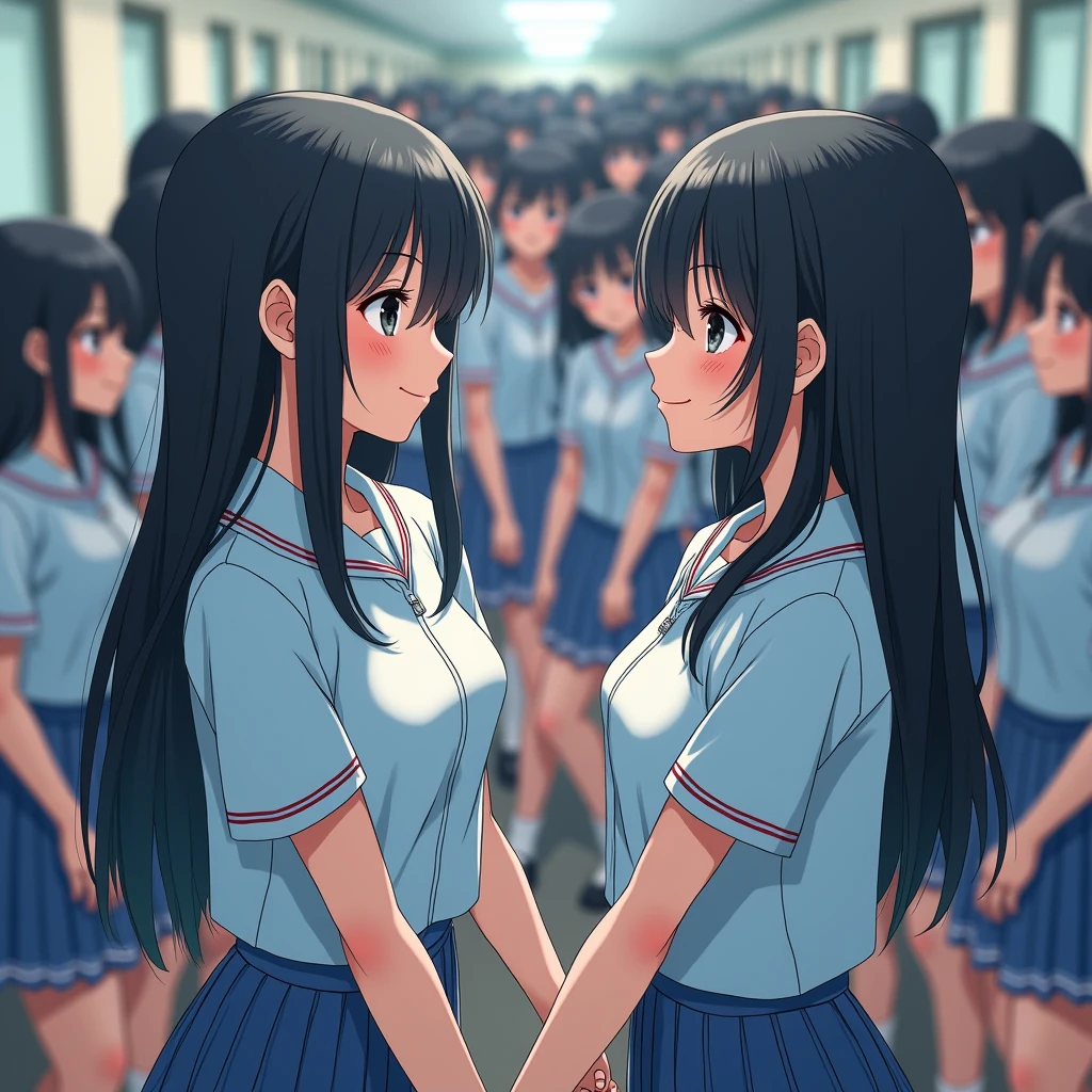 (((((Japanese Clone-girls=Myself))))), (((Super Best Perfect Clone-girls Raw Photography Art), (16K, Highest quality, Ultra-high resolution, Real Photography, RAW quality))), (((It&#39;s so unrealistic., An astonishing world view, With an unfathomable sight, In an out-of-this-world situation, In a world where Myself Clone-girls are multiplying in large numbers, Ultra-realistic, Delusion))), (((Japanese Girls, hashimoto-kanna, 17yo, Small face, Thick black hair, Semi-long hair, Dark Eyes, Mature face, Cute Smile, Smiling face, A gentle gaze, (((Very happy laughter)))))), (((Very beautiful detailed girls, Accurate body structure, Accurate body movements, Very detailed body, (((Big Breasts, J-Cup)))))), (((Summer Girls' School Uniform, Light blue shirt, I can see the cleavage, Big Breasts強調, blue and white striped mini skirt))), ((((((((Very detailed, Myself cloning, Depiction of splitting oneself, 1Myself girl-cloning-1,000,000,000,000,000,000,000,000,000,000Myself clone-girls)))))))), (((((((Very detailed clone depiction, (((The same perfect female body as Myself, Myself and the same perfect face, Perfect same hairstyle as Myself, Myself and the perfect same outfit, Perfect height with myself, Myself and perfect J-Cup)))))))))), (((((Myself clone-girls only))))), (((((1,000,000,000,000,000,000,000,000,000,000Myself clone-girls))))), (((Very detailed, Extremely crowded, Body-to-body contact with no gaps))), (Bright and soft lighting), (((((Clear and accurate perspective depiction, super wide view, Ultra-wide field of view, Focus on the average value of the image))))), (((((Myself clone-girls, With very detailed depiction, Pleasant conversation, Holding hands, Hug, Skinship between thousands of Myselves))))), School building, classroom, corridor, Lounge, spiral stage, Elevator, gym, School Assembly, after school