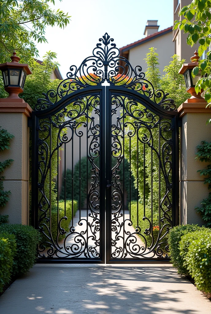 A gate with 8 ft by 8 ft size. It is going to act as main gate as well as gate for garrage. Design shall not include iron sheets. It shall be simple but also very beautiful. May include flowers also. Iron is with which gate will be made. Space in gate shall not be more than 2 inch by 2 inch. Gate should be square shaped