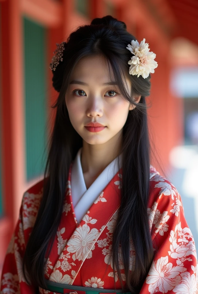 2 Japanese woman、kimono、The whole body is shown、The eyes are double、Long Hair、Japan is not facing forward、Kyoto temple、Being photographed、Photographer style