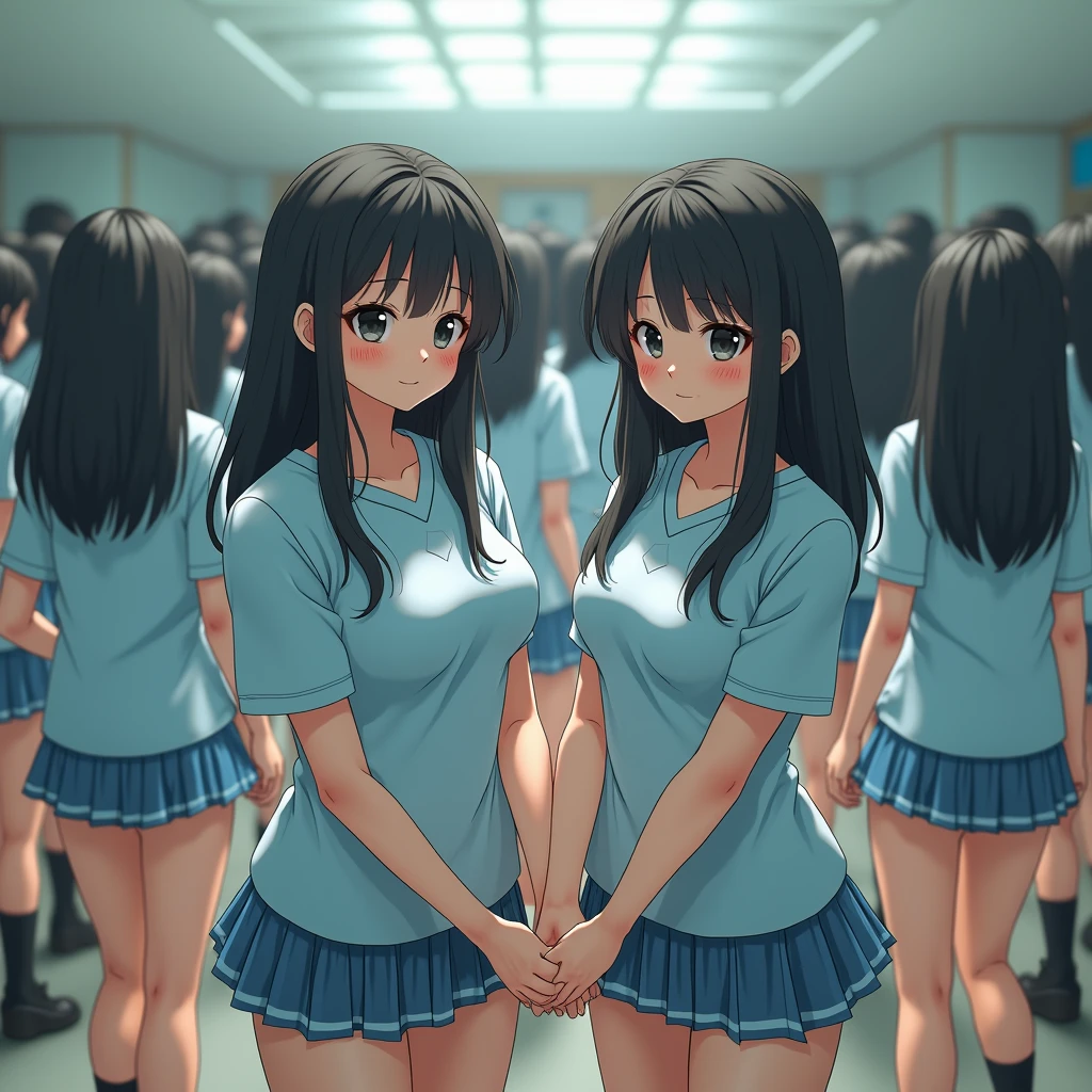 (((((Japanese Clone-girls=Myself))))), (((Super Best Perfect Clone-girls Raw Photography Art), (16K, Highest quality, Ultra-high resolution, Real Photography, RAW quality))), (((It&#39;s so unrealistic., An astonishing world view, With an unfathomable sight, In an out-of-this-world situation, In a world where Myself Clone-girls are multiplying in large numbers, Ultra-realistic, Delusion))), (((Japanese Girls, hashimoto-kanna, yo, Small face, Thick black hair, Semi-long hair, Dark Eyes, Mature face, Cute Smile, Smiling face, A gentle gaze, (((Very happy laughter)))))), (((Very beautiful detailed girls, Accurate body structure, Accurate body movements, Very detailed body, (((Big Breasts, J-Cup)))))), (((SuSchool Uniformt blue shirt, I can see the cleavage, Big Breasts強調, blue and white striped mini skirt))), ((((((((Very detailed, Myself cloning, Depiction of splitting oneself, 1Myself girl-cloning-1,000,000,000,000,000,000,000,000,000,000Myself clone-girls)))))))), (((((((Very detailed clone depiction, (((The same perfect female body as Myself, Myself and the same perfect face, Perfect same hairstyle as Myself, Myself and the perfect same outfit, Perfect height with myself, Myself and perfect J-Cup)))))))))), (((((Myself clone-girls only))))), (((((1,000,000,000,000,000,000,000,000,000,000Myself clone-girls))))), (((Very detailed, Extremely crowded, Body-to-body contact with no gaps))), (Bright and soft lighting), (((((Clear and accurate perspective depiction, super wide view, Ultra-wide field of view, Focus on the average value of the image))))), (((((Myself clone-girls, With very detailed depiction, Pleasant conversation, Holding hands, Hug, Skinship between thousands of Myselves))))), School building, classroom, corridor, Lounge, Atrium Hall, spiral stage, Elevator, gym, School Assembly, after school