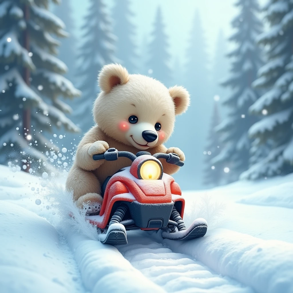 Snow, snow mobile, bear, Scenery, 
