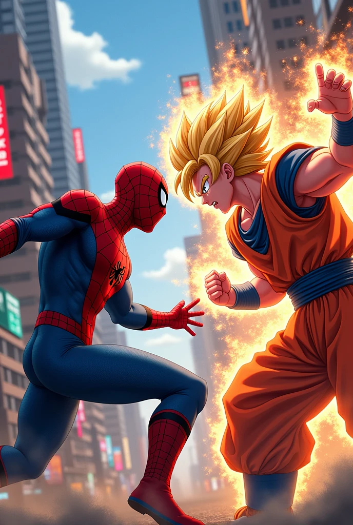 spiderman fighting with goku