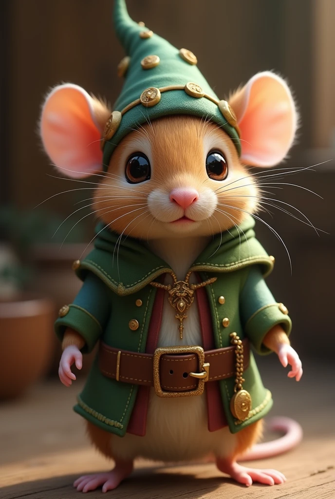Make a realistic mouse but with elf clothes, hat and stuff like that


