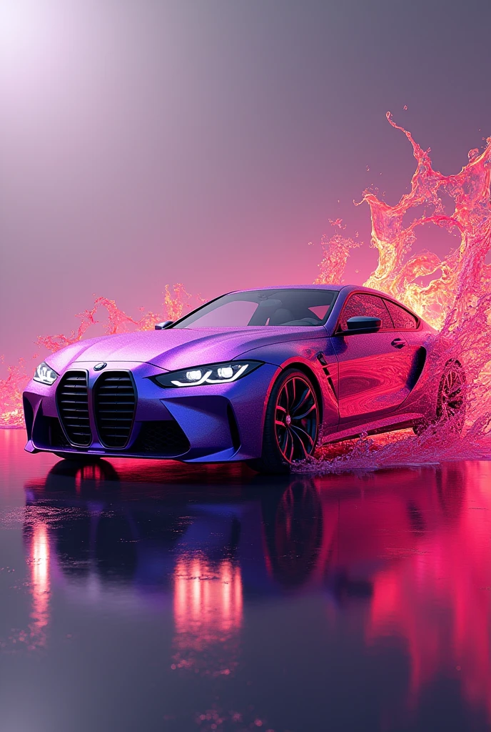 A BMW WITH PURPLE SHADE WITH RED HOT WATER
