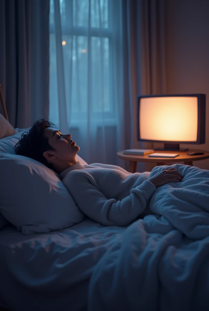 lying in bed watching tv
