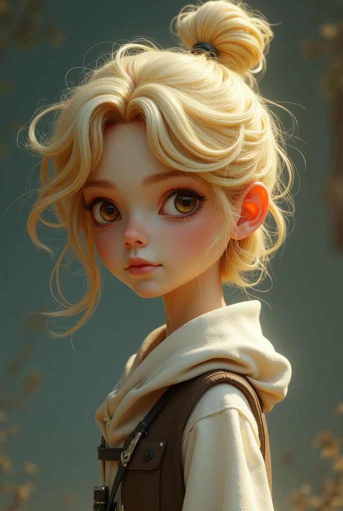 Tall boy with wavy blond hair,long,tied in an onion,with locks and bangs out,not too thin,not very fat,wine eyes,clear skin