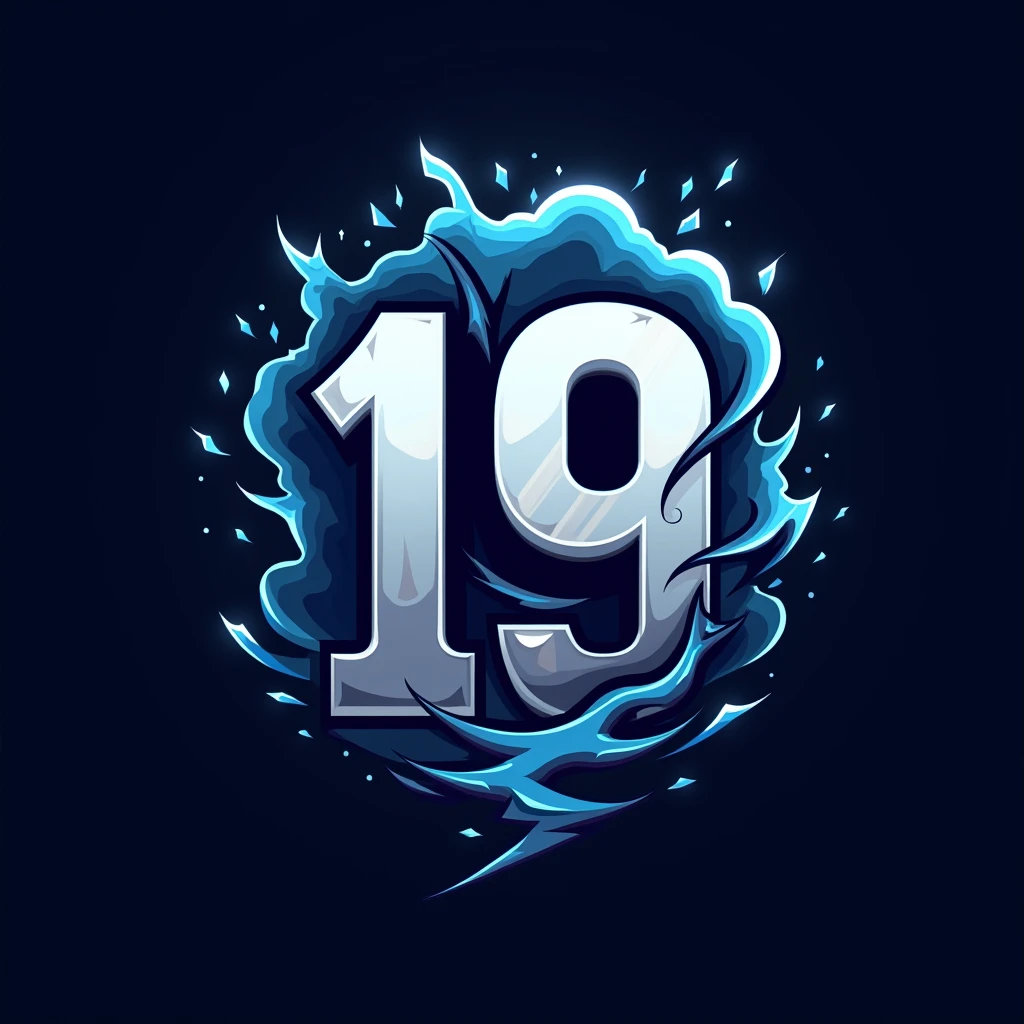 "Design a striking logo for a cricket team named 'Stormy19'. The logo should incorporate a fierce and dynamic representation of a storm, with swirling storm clouds, rain, and powerful lightning bolts. Integrate a cricket bat and ball subtly within the storm elements, symbolizing the sport. The number '19' should be prominently featured, possibly within the eye of the storm to signify focus and intensity. Use an electrifying color palette of dark blue, electric blue, silver, and white to capture the stormy and energetic theme. The design should be modern, sleek, and impactful, conveying a sense of power and determination. This logo will be used on team jerseys, caps, and merchandise, so it should be versatile and visually memorable."