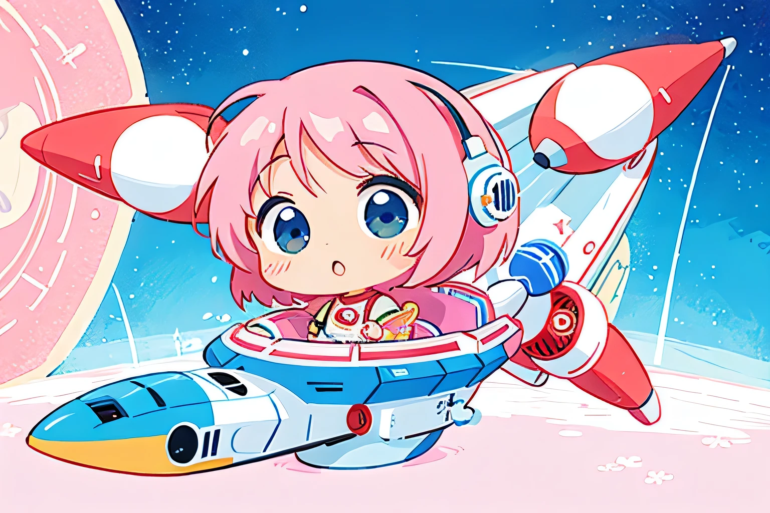 Momoko Sakura colorful style, Kawaii Design, The most beautiful girl of all time, (((chibi))), (((Spaceship)))