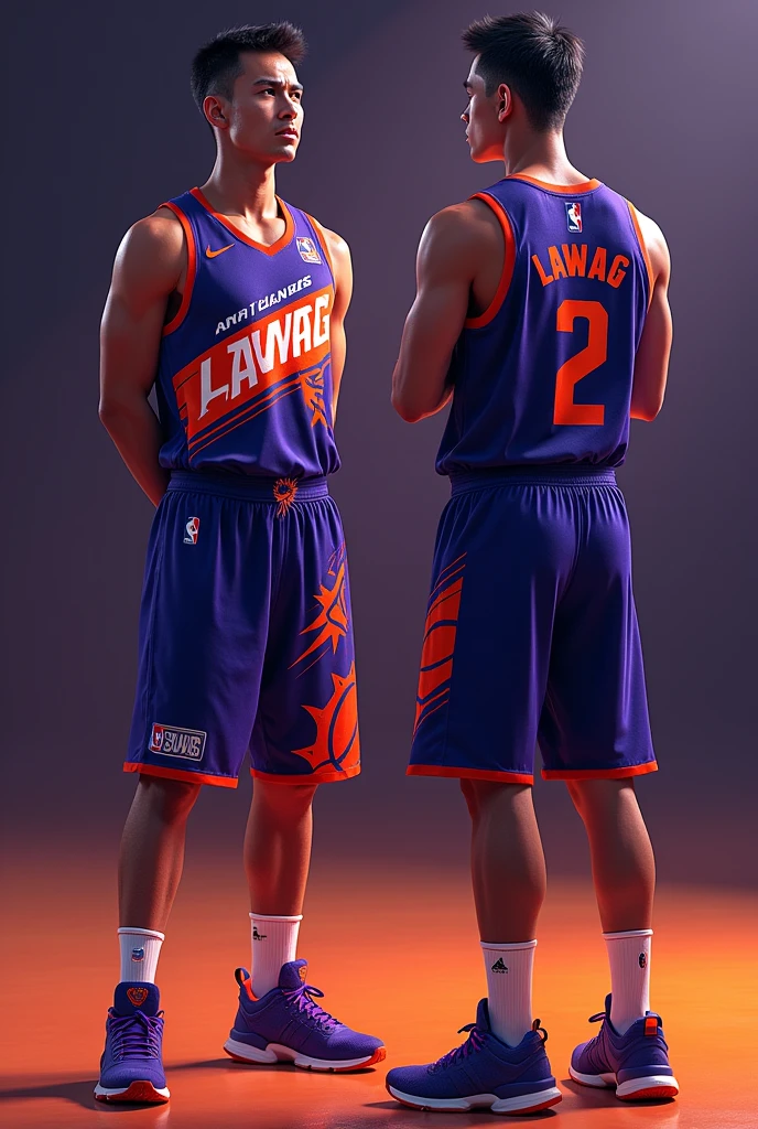 Basketball jersey layout front and back, the design is inspired to Phoenix suns. Team name is LAWAG