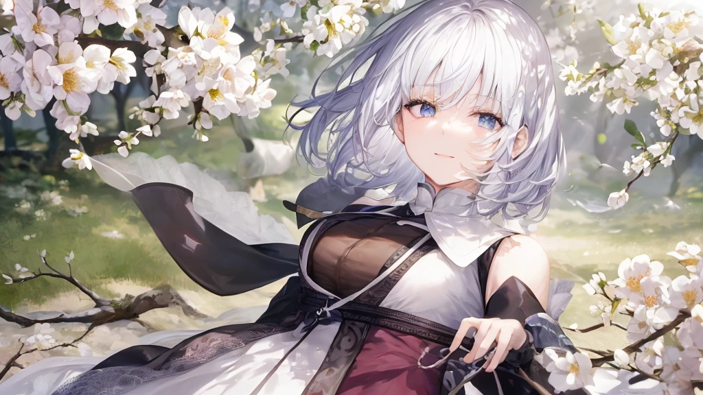 Ultra HD,Look at the viewers, Place your hands behind your back, and, 20-year-old, 非常にshort hair, Long bangs between the eyes, Pale blue eyes, Very detailed,(masterpiece、Highest quality),Gray Hair、Laughter、wonderful, Silver Hair, iris, short hair、 Fluttering Hair、Small face、明るいsmile、(Detailed face) ,Professional Lighting,wonderful風景,blue sky, sunlight,Looking down from above,Portraiture、Open your mouth、Flower Field、Her eyes were shining、Mysterious and enchanting atmosphere。With AI Painting、andてもshort hair, Long bangs between the eyes, Very detailed,(masterpiece、Highest quality)、alone、Gray Hair、Fantasy, Silver Hair, Fantasyな風景、smile、Open your mouth、short hair、short hair、hairpin、black eye、Grey Eyes、Beautiful Eyes、Black Shirt、White hoodie