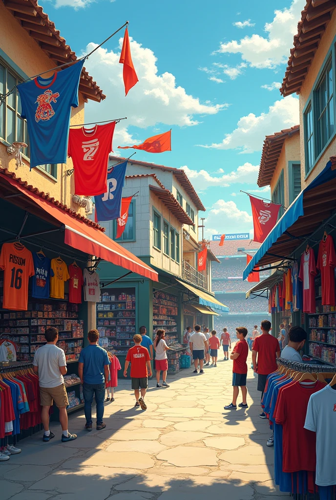 All three football fields have shops behind the fields selling football club sports clothing, national team clothing, and sportswear. All three shops are located in close proximity to each other.