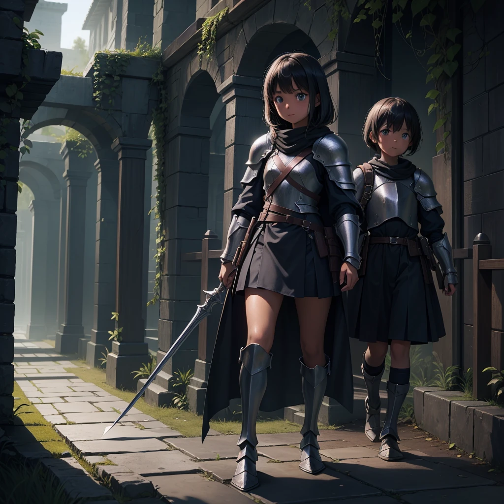 最high quality、high quality、Simple Cloth Armor、10Year-old girl adventurer、Equip a walking stick、In a dark maze