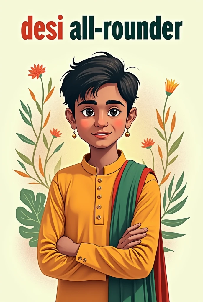 .Concept: Use a dynamic image that combines traditional and modern elements to reflect the diverse content of the channel.
Design:Background: Incorporate a subtle pattern or gradient that hints at Indian motifs (like paisley or mandalas) but in a modern, minimalist style.
Central Figure: Place a stylized avatar or silhouette of yourself in traditional attire (like a kurta or sari) but with a contemporary twist.
Text: Overlay with the text "Desi AllRounder" in a clean, modern font. You could use a contrasting color to ensure it stands out against the background.
Colors: Use a palette that includes vibrant, yet balanced colors like saffron, green, and white, which are commonly associated with Indian culture, but ensure they are visually appealing and not overwhelming.
