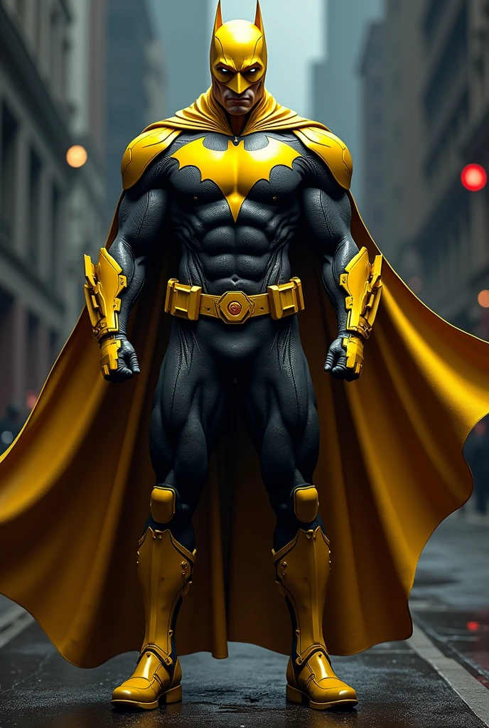 Create superheroes suit look alike batman yellow black red colour