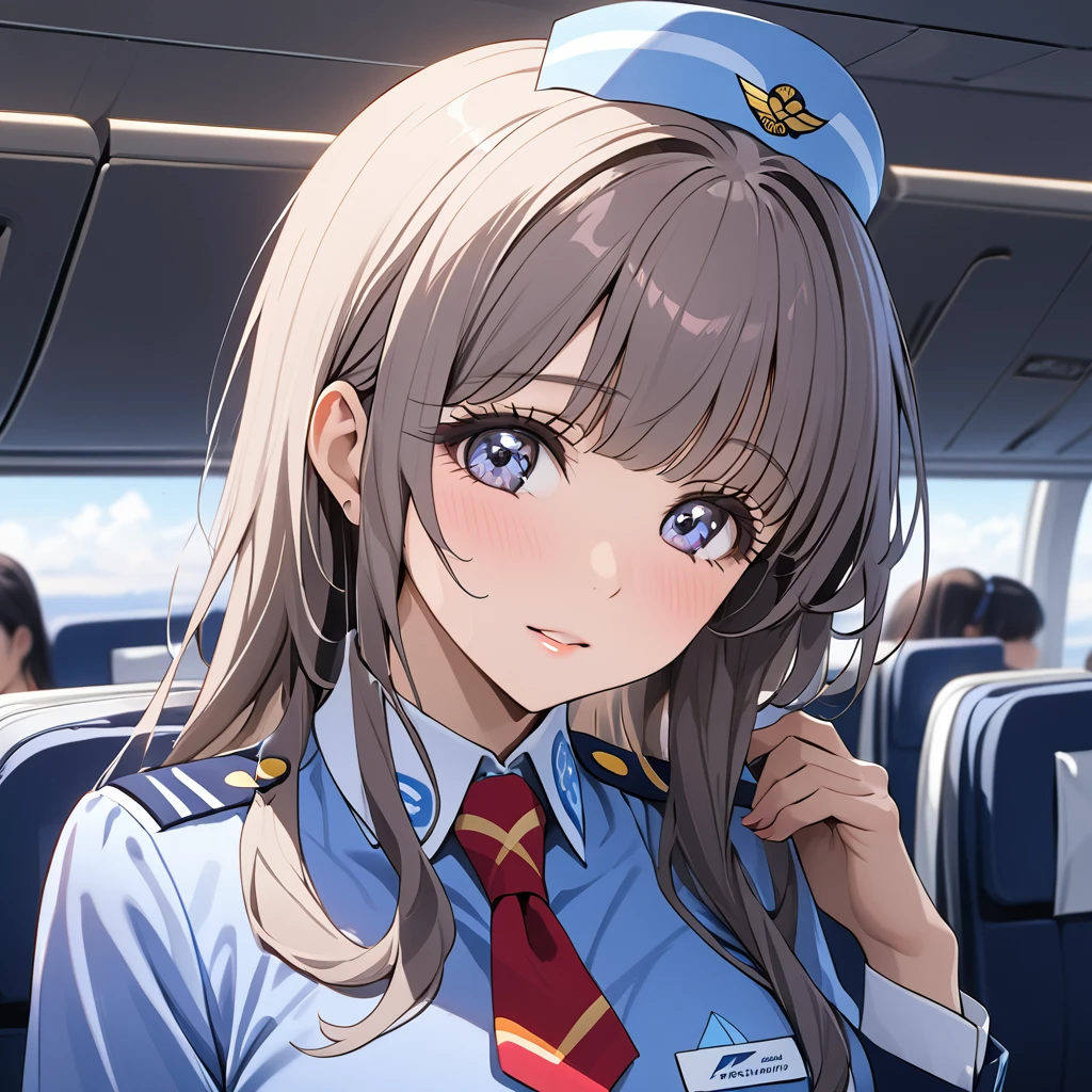((Highest quality)), ((masterpiece)), (detailed), (Perfect Face)、The woman is Reika Aoki with semi-long hair、The woman is a flight attendant for a Chinese airline.