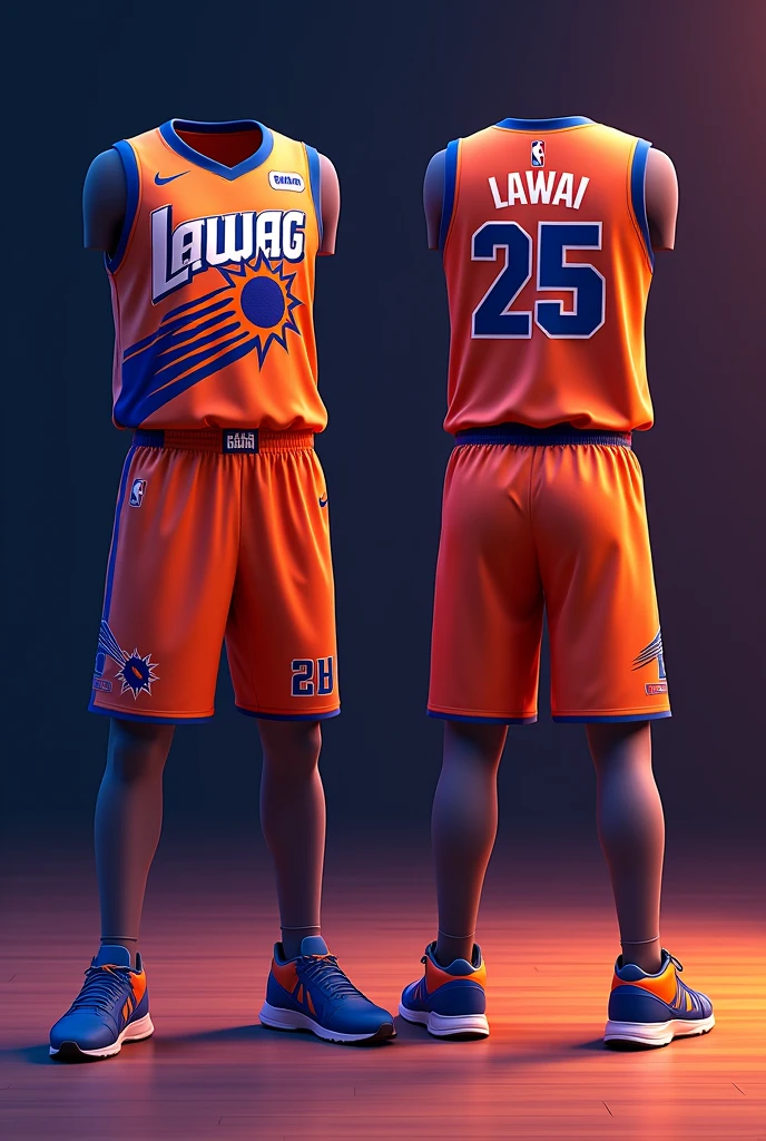 Basketball jersey layout front and back, the design is inspired to Phoenix suns. Team name is LAWAG