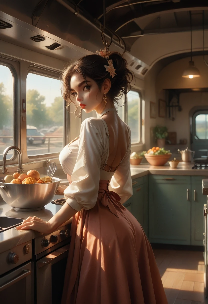 Sexy Girl With Big Breasts Seduces In The Kitchen In Full Growth, trains