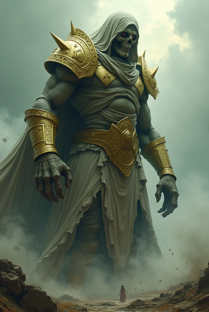 Giant mummified zombie shikigami wrapped in bandages with gold plated armor pieces