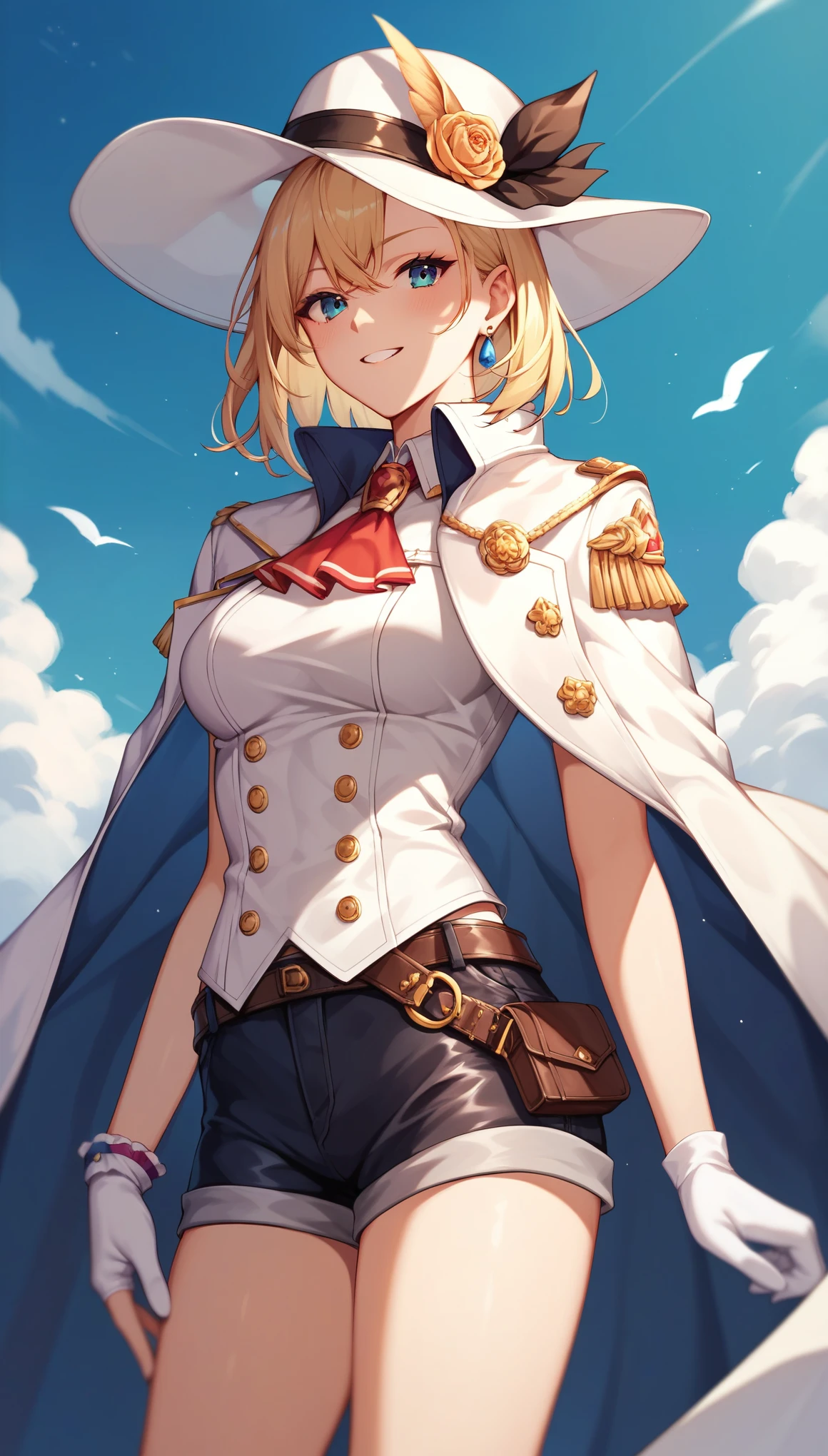 chevalgrand, 
hat, white jacket, ascot, cape, single glove, white gloves, shorts