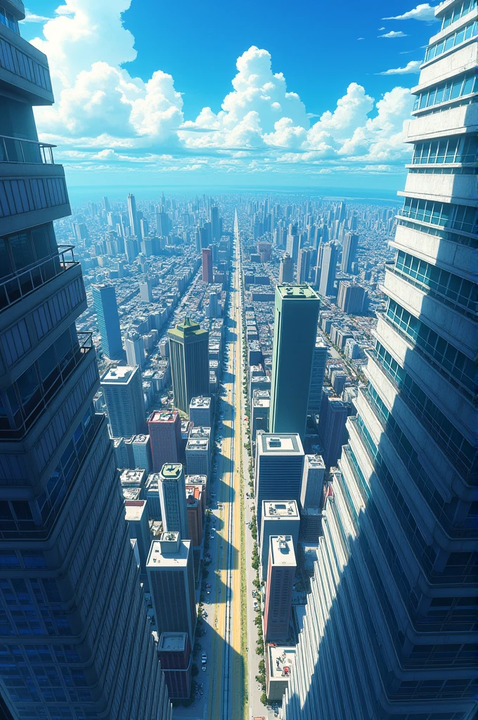 View from top of building in anime format