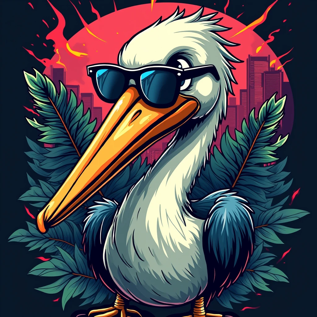 Shirt design with Pelican with glasses and rapper