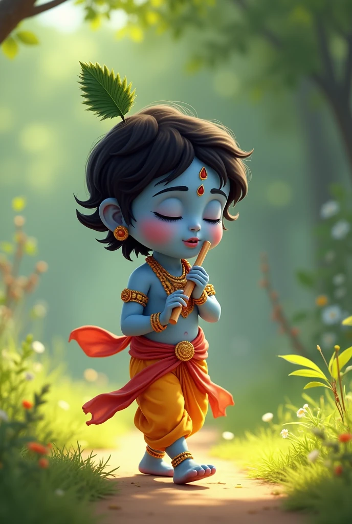 Little krishna animated
Pic
Walking by 
Closing his eyes holding 
flute in his hand