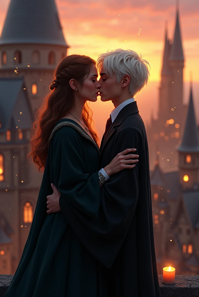 Gay Harry Potter at kissing with Draco Malfoy on the tower at Hogwarts
