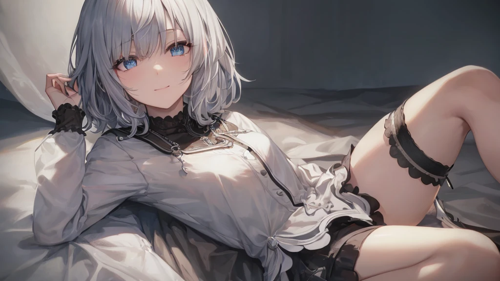 Ultra HD,Look at the viewers, Place your hands behind your back, and, 20-year-old, 非常にshort hair, Long bangs between the eyes, Pale blue eyes, Very detailed,(masterpiece、Highest quality),Gray Hair、Laughter、wonderful, Silver Hair, iris, short hair、 Fluttering Hair、Small face、明るいsmile、(Detailed face) ,Professional Lighting,wonderful風景,blue sky, sunlight,Looking down from above,Portraiture、Open your mouth、Flower Field、Her eyes were shining、Mysterious and enchanting atmosphere。With AI Painting、andてもshort hair, Long bangs between the eyes, Very detailed,(masterpiece、Highest quality)、alone、Gray Hair、Fantasy, Silver Hair, Fantasyな風景、smile、Open your mouth、short hair、short hair、hairpin、black eye、Grey Eyes、Beautiful Eyes、Black Shirt、White hoodie