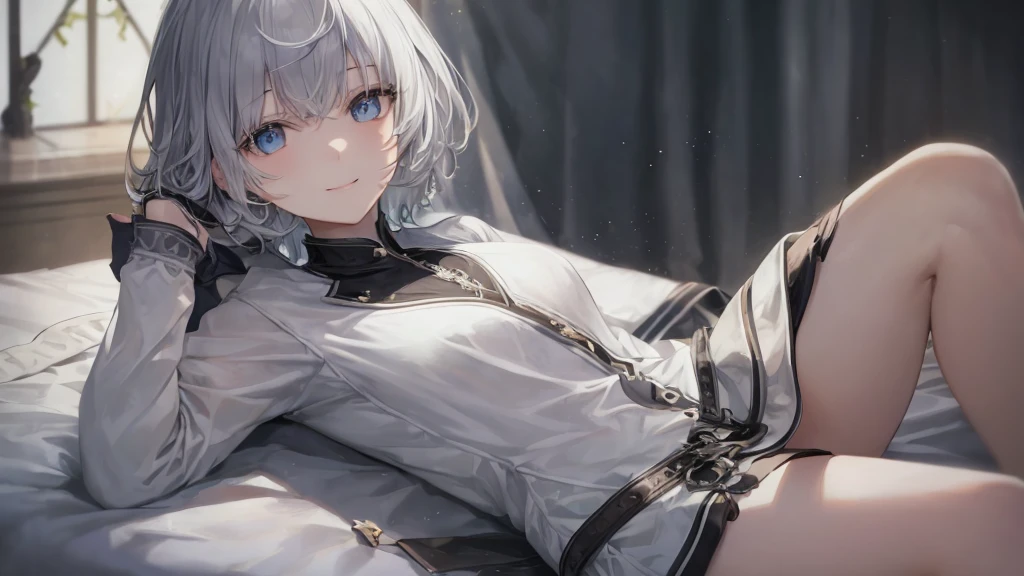 Ultra HD,Look at the viewers, Place your hands behind your back, and, 20-year-old, 非常にshort hair, Long bangs between the eyes, Pale blue eyes, Very detailed,(masterpiece、Highest quality),Gray Hair、Laughter、wonderful, Silver Hair, iris, short hair、 Fluttering Hair、Small face、明るいsmile、(Detailed face) ,Professional Lighting,wonderful風景,blue sky, sunlight,Looking down from above,Portraiture、Open your mouth、Flower Field、Her eyes were shining、Mysterious and enchanting atmosphere。With AI Painting、andてもshort hair, Long bangs between the eyes, Very detailed,(masterpiece、Highest quality)、alone、Gray Hair、Fantasy, Silver Hair, Fantasyな風景、smile、Open your mouth、short hair、short hair、hairpin、black eye、Grey Eyes、Beautiful Eyes、Black Shirt、White hoodie