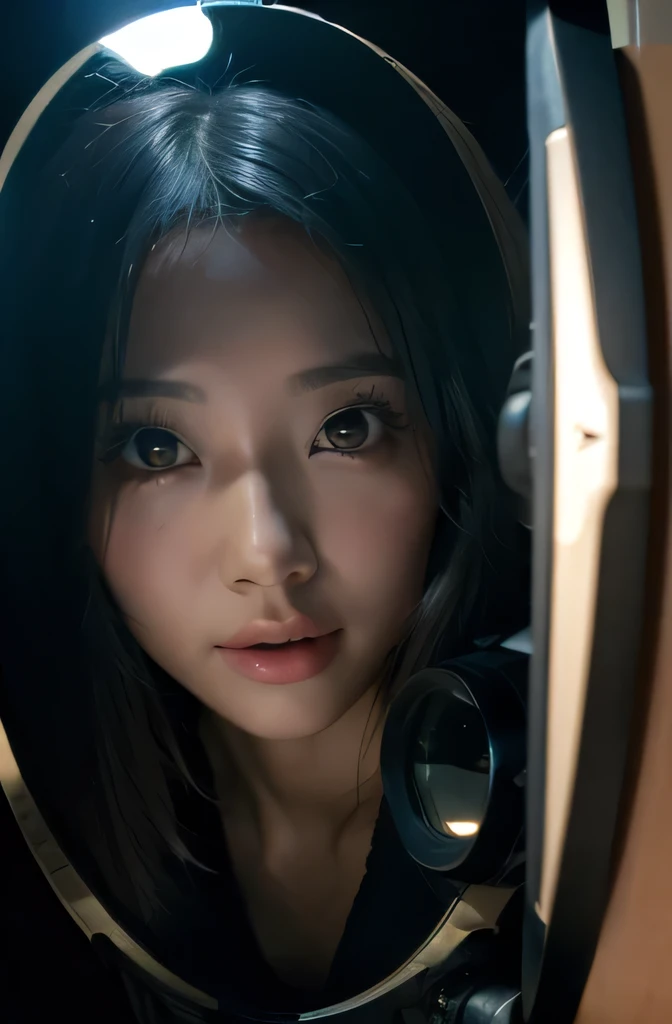 (Woman seen through door scope camera:1.3)、