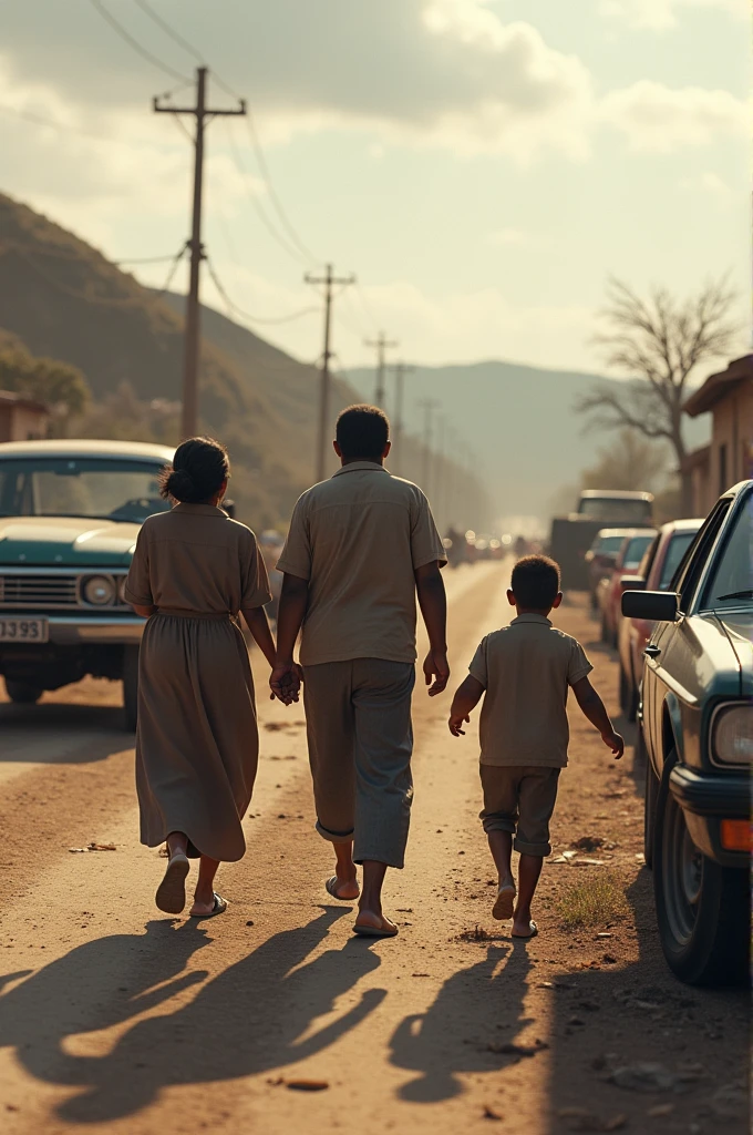 Poor family helping people on the road accident
