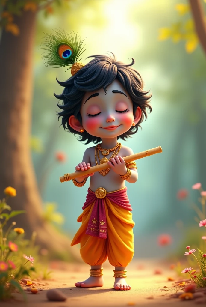 Little krishna animated
Pic
Walking by
Closing his eyes
holding flute in his hand
With a smile
Remeber he is not playing flute he is just holding