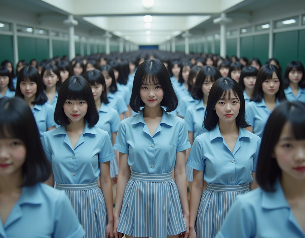 (((((Japanese Clone-girls=Myself))))), (((Super Best Perfect Clone-girls Raw Photography Art))), (((16K, Highest quality, Ultra-high resolution, Real Photography, RAW quality))), (((It's so unrealistic., An astonishing world view, With an unfathomable sight, In an out-of-this-world situation, In a world where Myself Clone-girls are multiplying in large numbers, Ultra-realistic, Delusion))), (((Japanese Girls, hashimoto-kanna, 17yo, Small face, Thick black hair, Semi-long hair, Dark Eyes, Mature face, Cute Smile, Smiling face, A gentle gaze, (((Very happy laughter)))))), (((Very beautiful detailed girls, Accurate body structure, Accurate body movements, Very detailed body, (((Big Breasts, J-Cup)))))), (((Summer Girls' School Uniform, Light blue shirt, I can see the cleavage, Big Breasts強調, blue and white striped mini skirt))), ((((((((Very detailed, Myself cloning, Depiction of splitting oneself, 1Myself girl-cloning-1,000,000,000,000,000,000,000,000,000,000Myself clone-girls)))))))), (((((((Very detailed clone depiction, (((The same perfect female body as Myself, Myself and the same perfect face, Perfect same hairstyle as Myself, Myself and the perfect same outfit, Perfect height with myself, Myself and perfect J-Cup)))))))))), (((((Myself clone-girls only))))), (((((1,000,000,000,000,000,000,000,000,000,000Myself clone-girls))))), (((Very detailed, Extremely crowded, Body-to-body contact with no gaps))), (Bright and soft lighting), (((((Clear and accurate perspective depiction, super wide view, Ultra-wide field of view, Focus on the average value of the image))))), (((((Very detailed depiction, More than a few thousand Myselves, Physical contact, Pleasant conversation, Holding hands, Hug))))), School building, classroom, corridor, Lounge, Atrium Hall, spiral stage, Elevator, gym, School Assembly, after school