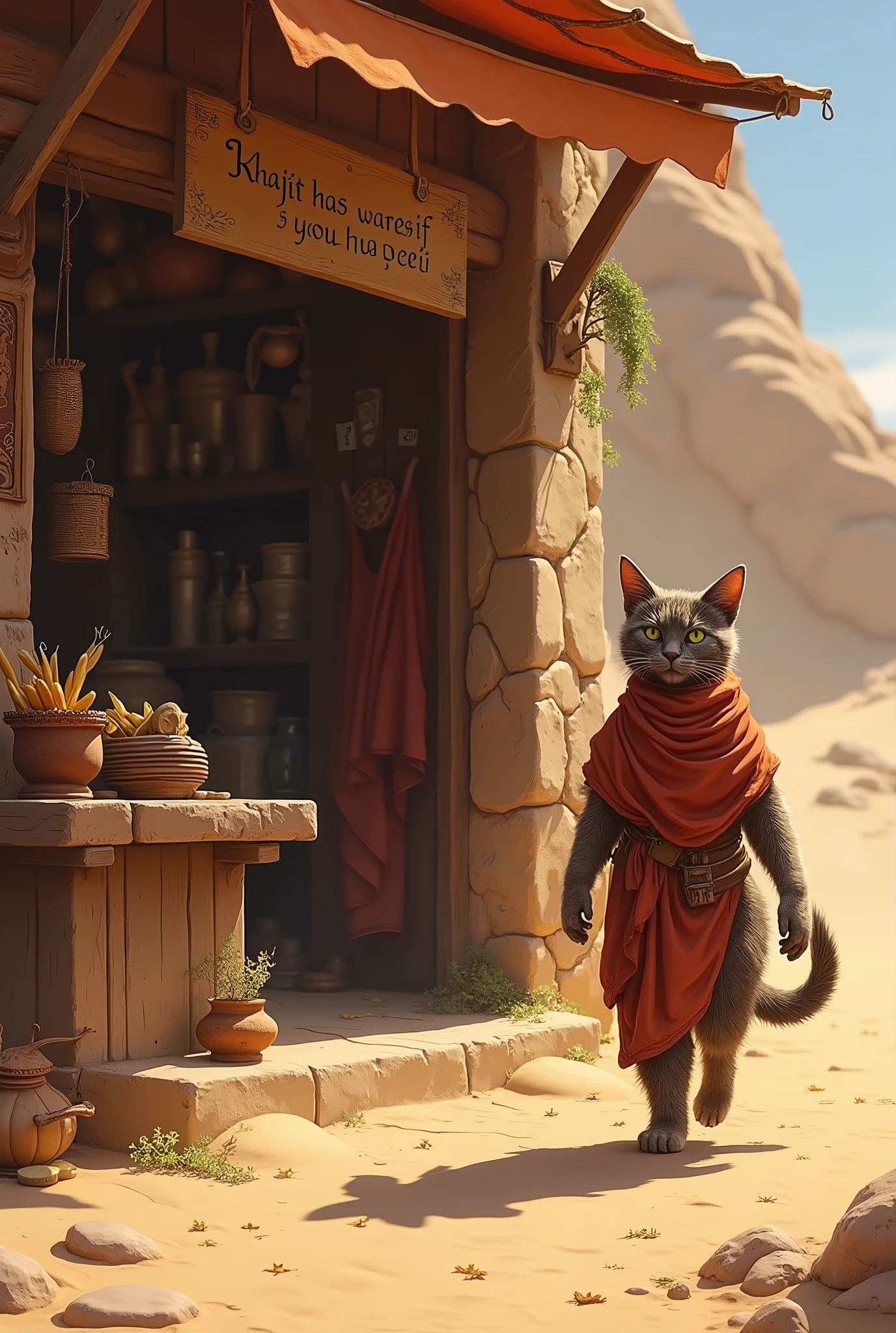 8k, khajiit wishes you walk on warm sands, a store with a sign saying "Khajiit has wares if you have coin"