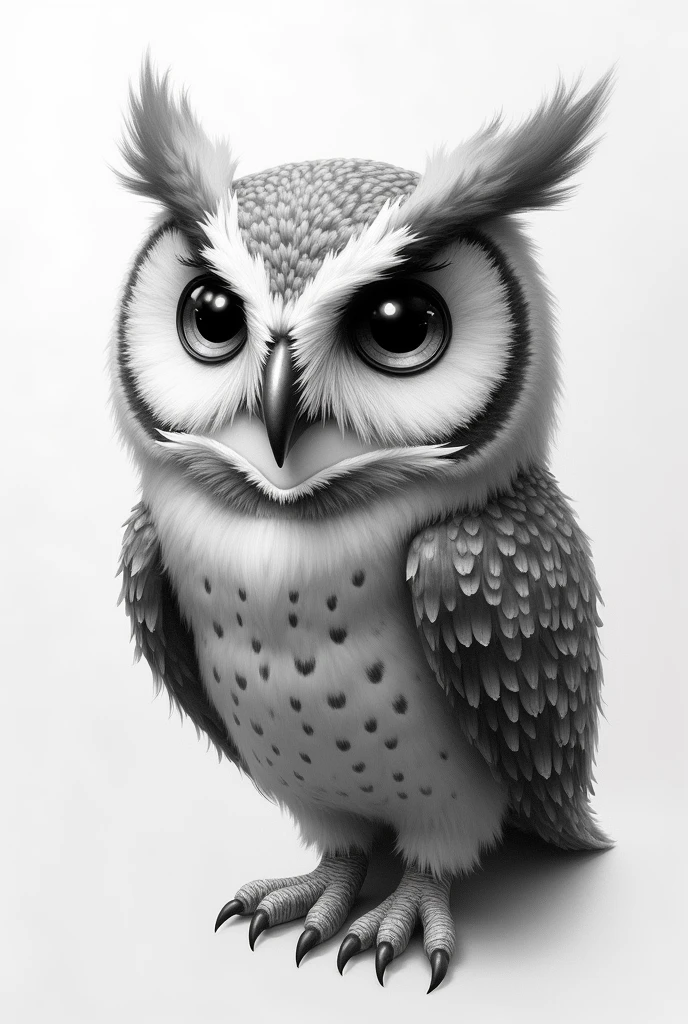 monochrome, pencil drawing, owl, shading, shadows, contrast, conceptual installation art, 2.5D, delicate and dynamic effects, iridescent effects, artistic, hyper, graphic CG digital art, (anime, manga, cartoon, illustration)-style