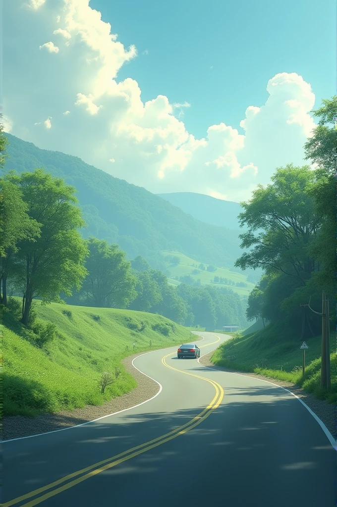 Road with car passing in the distance