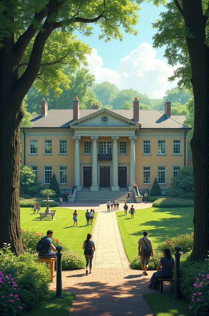 The university has trees around it.