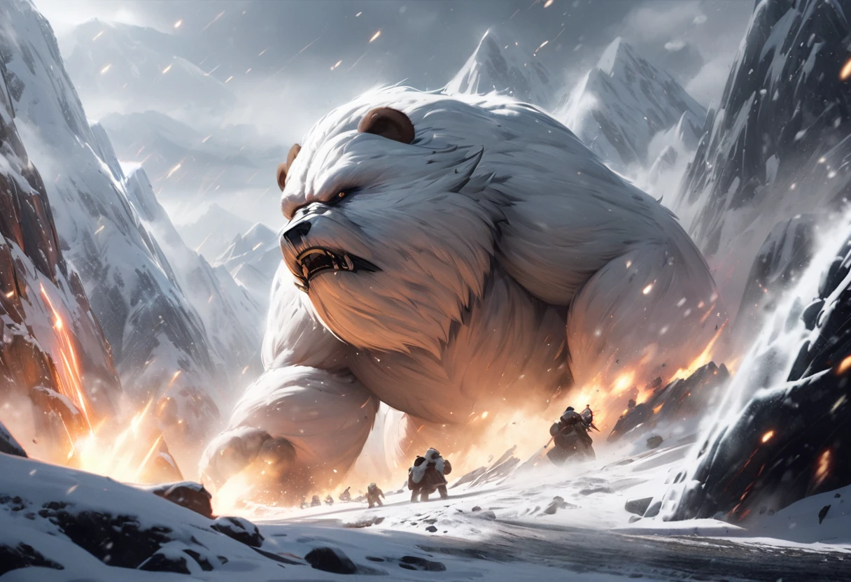 a mighty wampa, star wars, long hair yeti, demon bear, snowy landscape, hoth, overcast, heavy snow, detailed snow, highly detailed, hyperrealistic, cinematic lighting, dramatic composition, epic battle scene, masterpiece