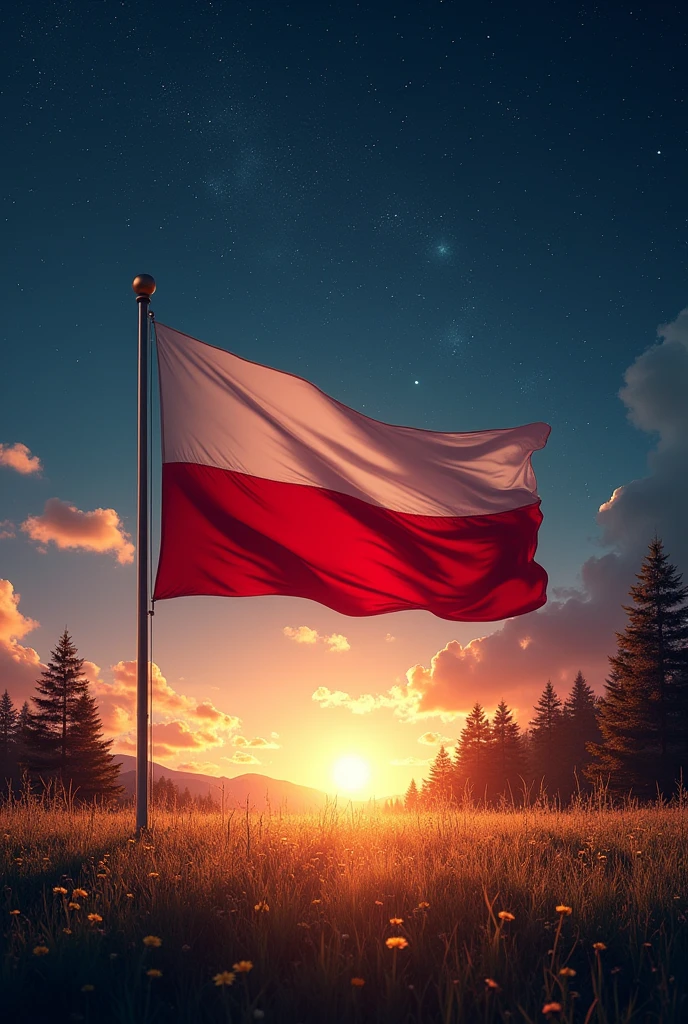 Poland flag,backround night sky,summer