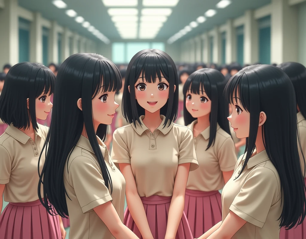 (((((Japanese Clone-girls=Myself))))), (((Super Best Perfect Clone-girls Raw Photography Art))), (((16K, Highest quality, Ultra-high resolution, Real Photography, RAW quality))), (((It's so unrealistic., An astonishing world view, With an unfathomable sight, In an out-of-this-world situation, In a world where Myself Clone-girls are multiplying in large numbers, Ultra-realistic, Delusion))), (((Japanese Girls, hashimoto-kanna, 17yo, Small face, Thick black hair, Semi-long hair, Dark Eyes, Mature face, Cute Smile, Smiling face, A gentle gaze, (((Very happy laughter)))))), (((Very beautiful detailed girls, Accurate body structure, Accurate body movements, Very detailed body, (((Big Breasts, J-Cup)))))), (((Summer Girls' School Uniform, Beige short-sleeved shirt, I can see the cleavage, Big Breasts強調, Pink mini skirt))), ((((((((Very detailed, Myself cloning, Depiction of splitting oneself, 1Myself girl-cloning-1,000,000,000,000,000,000,000,000,000,000Myself clone-girls)))))))), (((((((Very detailed clone depiction, (((The same perfect female body as Myself, Myself and the same perfect face, Perfect same hairstyle as Myself, Myself and the perfect same outfit, Perfect height with myself, Myself and perfect J-Cup)))))))))), (((((Myself clone-girls only))))), (((((1,000,000,000,000,000,000,000,000,000,000Myself clone-girls))))), (((Very detailed, Extremely crowded, Body-to-body contact with no gaps))), (Bright and soft lighting), (((((Clear and accurate perspective depiction, super wide view, Ultra-wide field of view, Focus on the average value of the image))))), (((((Very detailed depiction, More than a few thousand Myselves, Physical contact, Pleasant conversation, Holding hands, Hug))))), School building, classroom, corridor, Lounge, Atrium Hall, spiral stage, Elevator, gym, School Assembly, after school