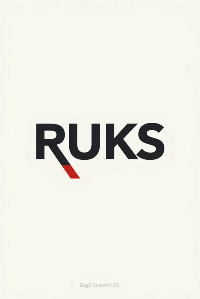 A name logo with name RUKS. The last letter S has a line dragged declining and thinning stopping beelow first letter R. All the characters are in CAPS. 
